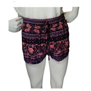 Women Black/Pink Flower Shorts